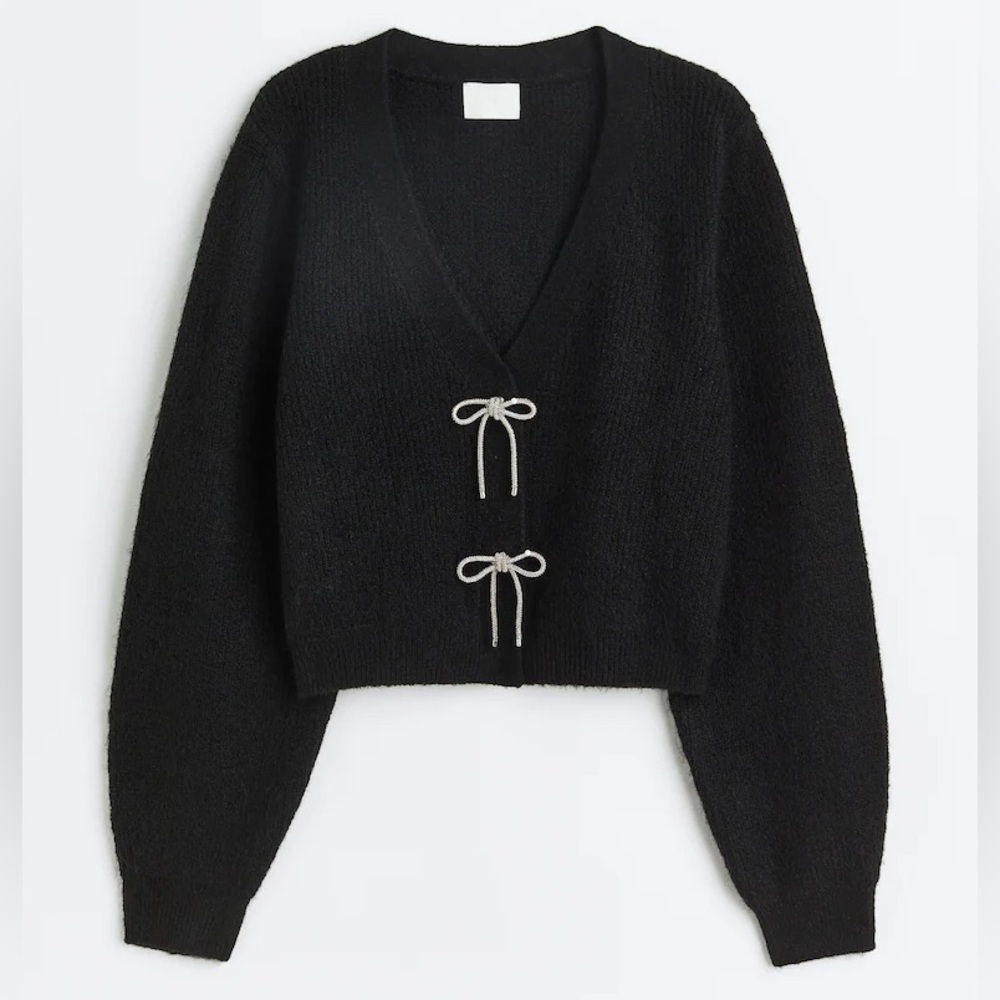 BNWT H&M bow detail rib knit cardigan L